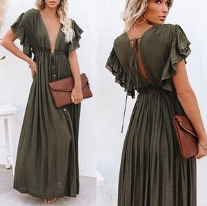 New Bohemian Long Olive Gauze Maxi Summer Dress